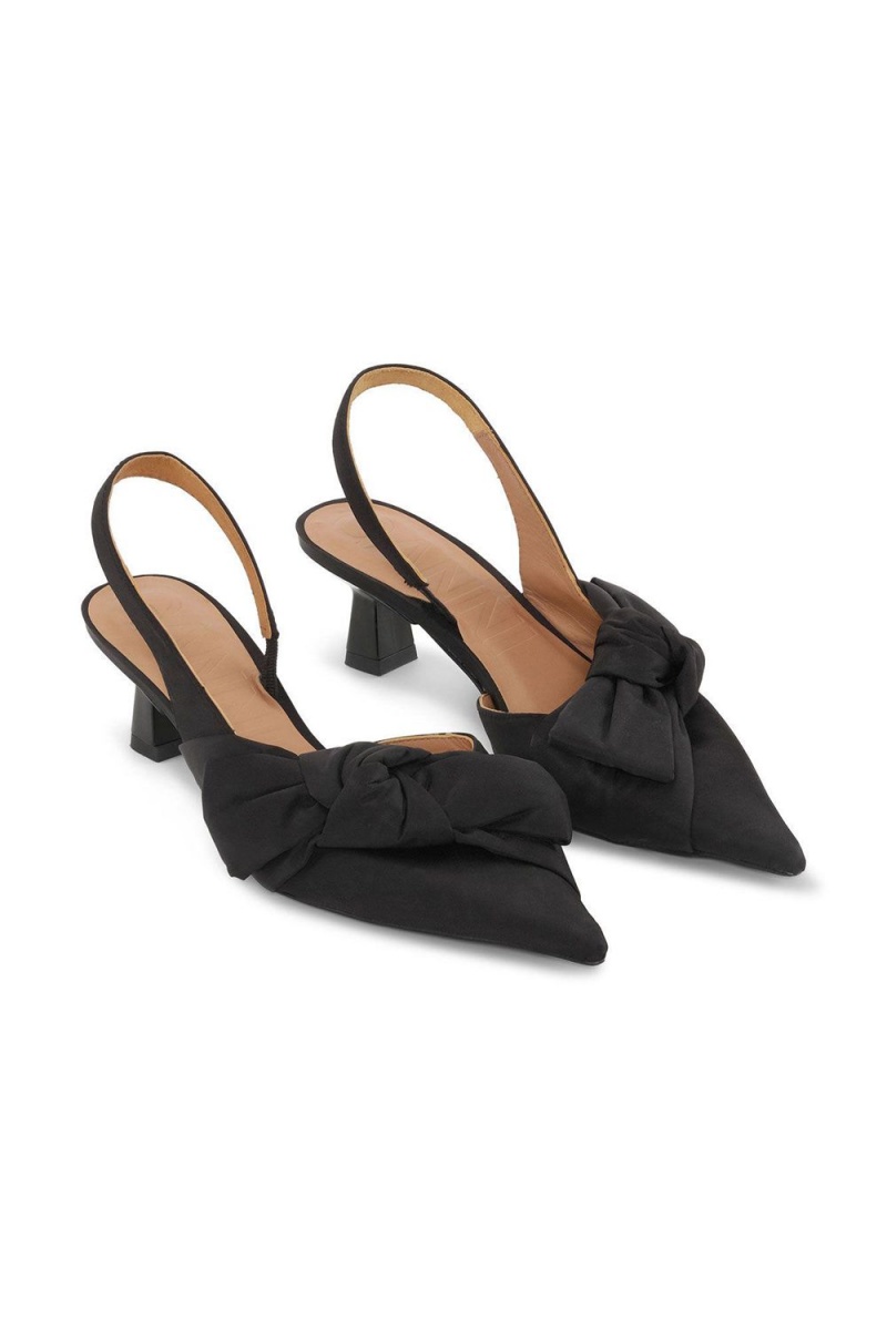 Black Women's Ganni Soft Bow Slingback Pumps | 97IAPORBG