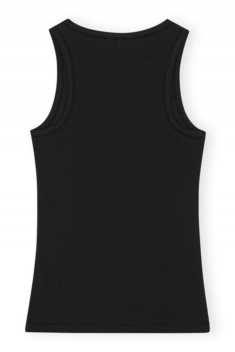 Black Women's Ganni Soft Cotton Rib Tank Top | 29WOSRPFJ