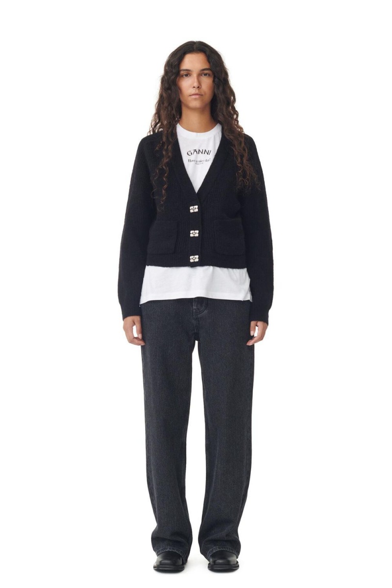 Black Women's Ganni Soft Wool Cardigan | 46JIBAUXR