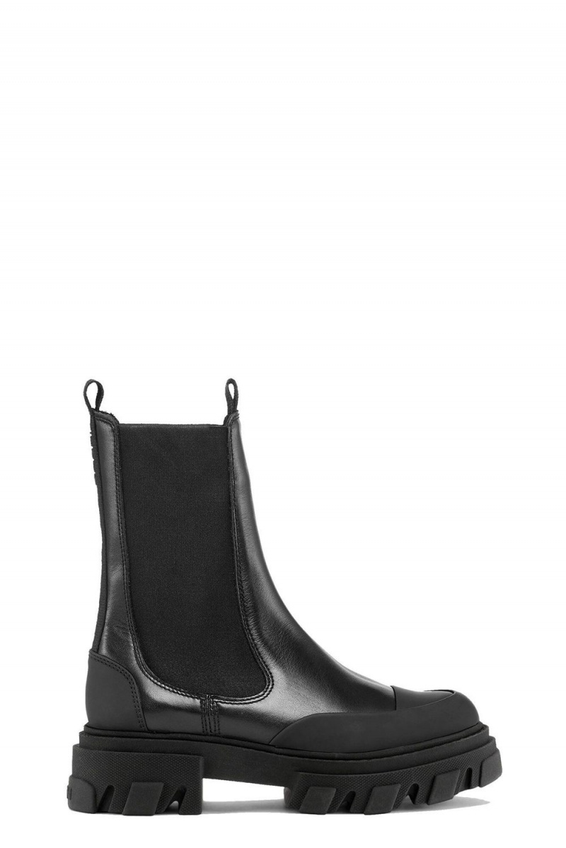 Black Women\'s Ganni Stitch Cleated Mid Chelsea Boots | 81GCLQTVF