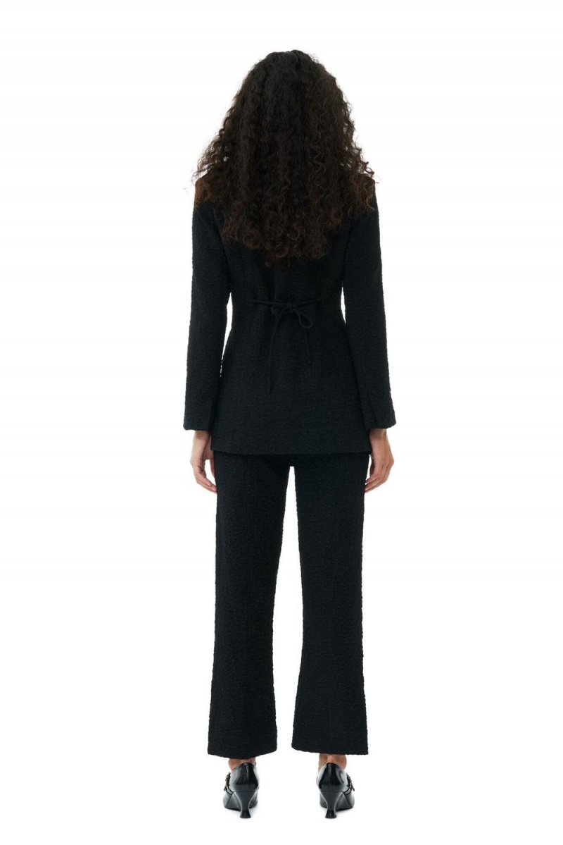 Black Women's Ganni Textured Suiting Tie String Blazer | 85DEOFKWZ