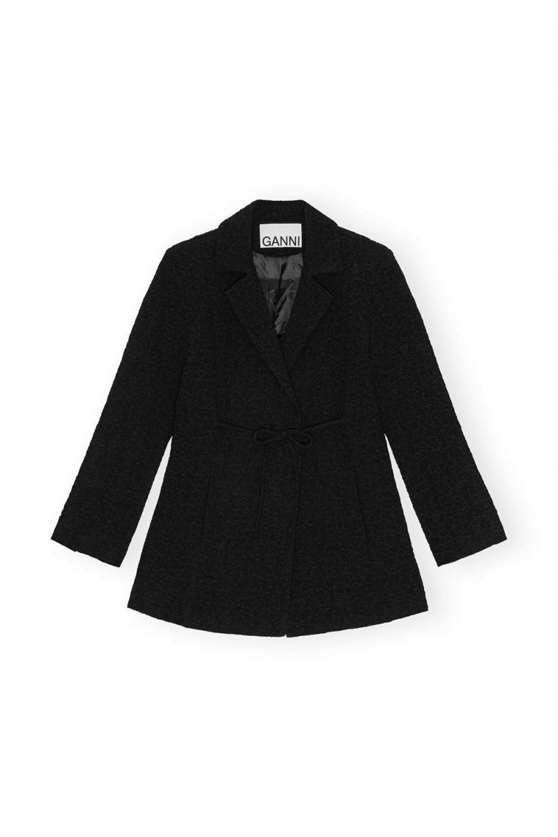 Black Women's Ganni Textured Suiting Tie String Blazer | 85DEOFKWZ