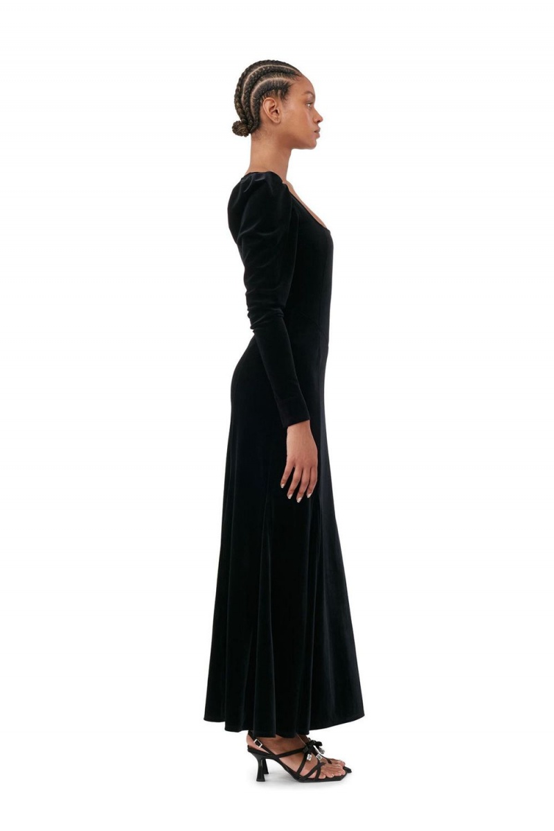 Black Women's Ganni Velvet Jersey Maxi Dress | 82HSLWUVM