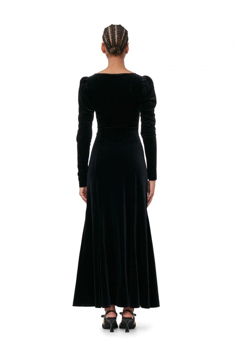 Black Women's Ganni Velvet Jersey Maxi Dress | 82HSLWUVM