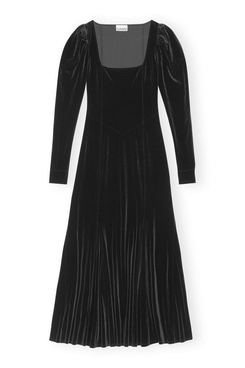 Black Women's Ganni Velvet Jersey Maxi Dress | 82HSLWUVM