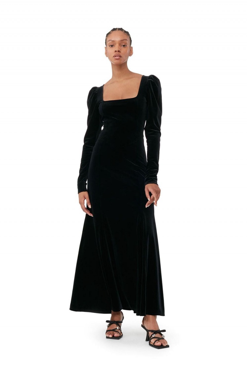 Black Women\'s Ganni Velvet Jersey Maxi Dress | 82HSLWUVM