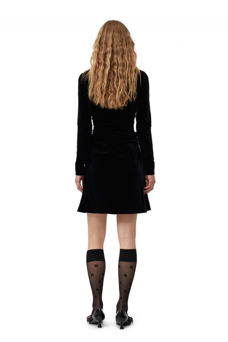 Black Women's Ganni Velvet Jersey Mini Dress | 40QRPCWVU