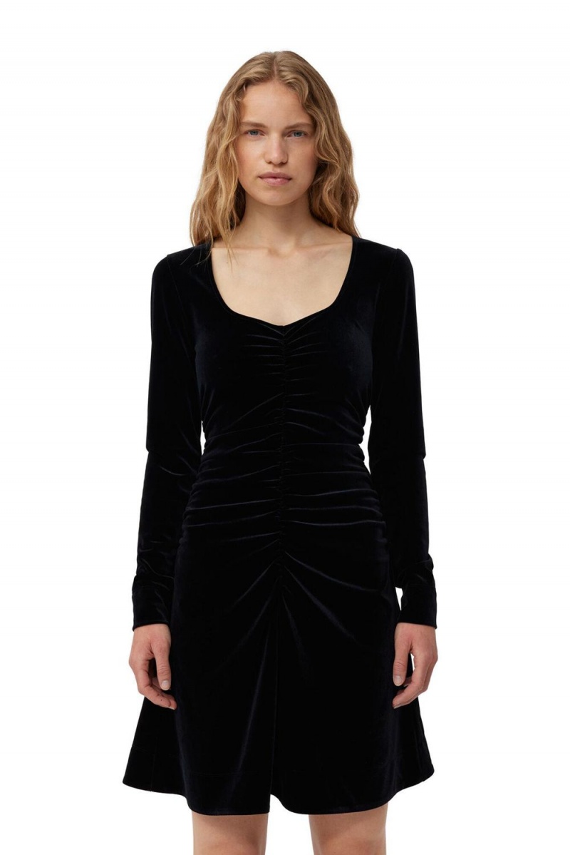 Black Women's Ganni Velvet Jersey Mini Dress | 40QRPCWVU