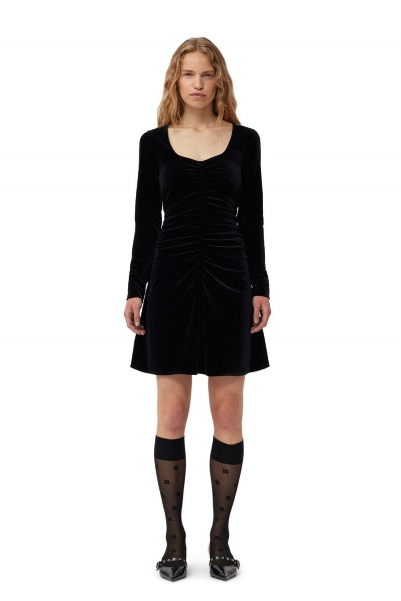 Black Women\'s Ganni Velvet Jersey Mini Dress | 40QRPCWVU