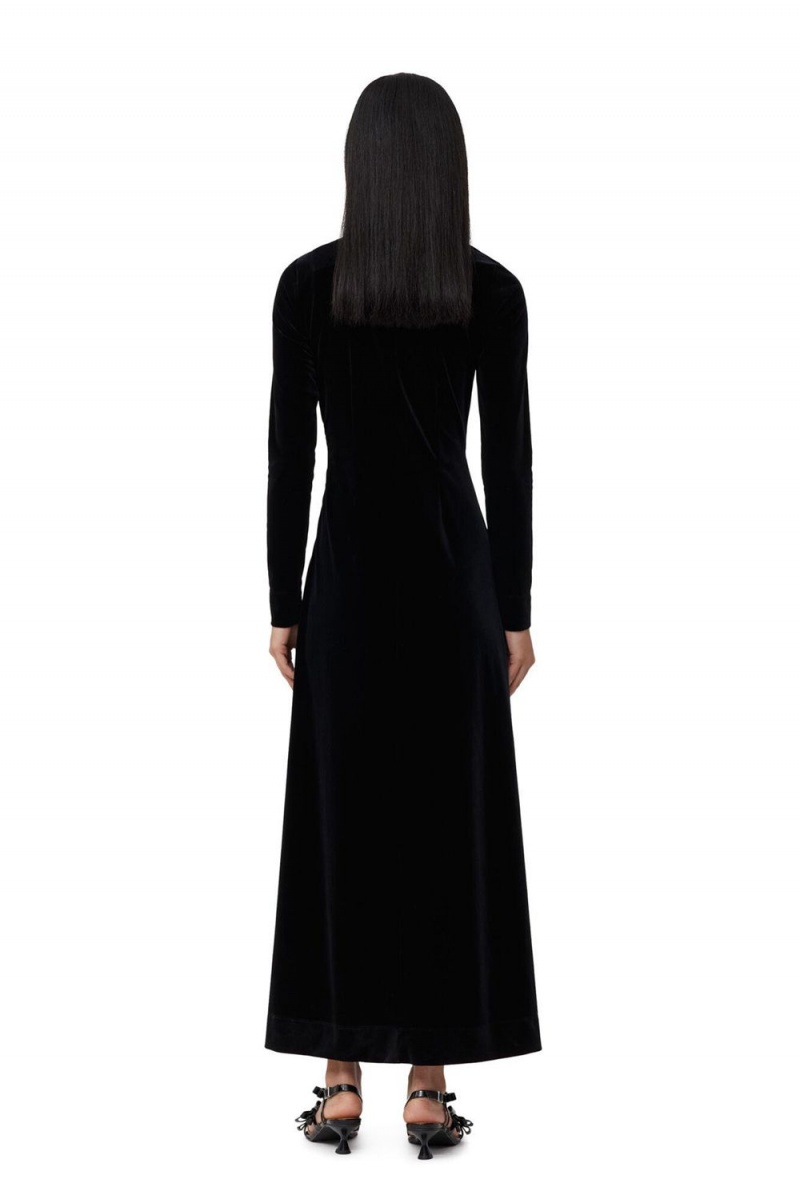 Black Women's Ganni Velvet Jersey Twist Long Dress | 70QTFIKAJ