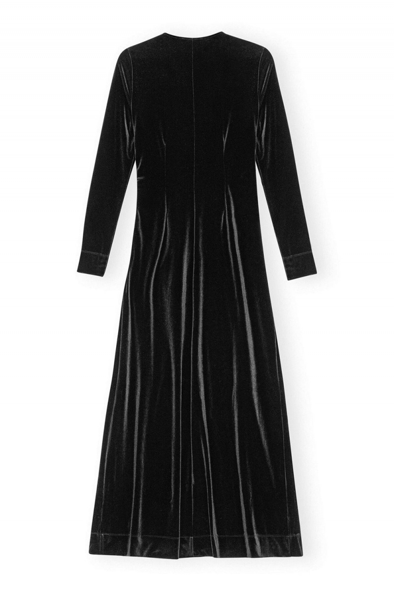 Black Women's Ganni Velvet Jersey Twist Long Dress | 70QTFIKAJ