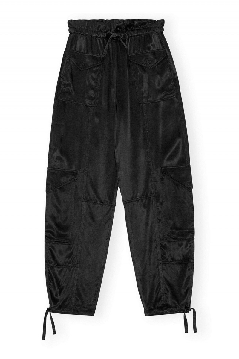 Black Women's Ganni Washed Satin Pocket Pants | 84PWAJGVR