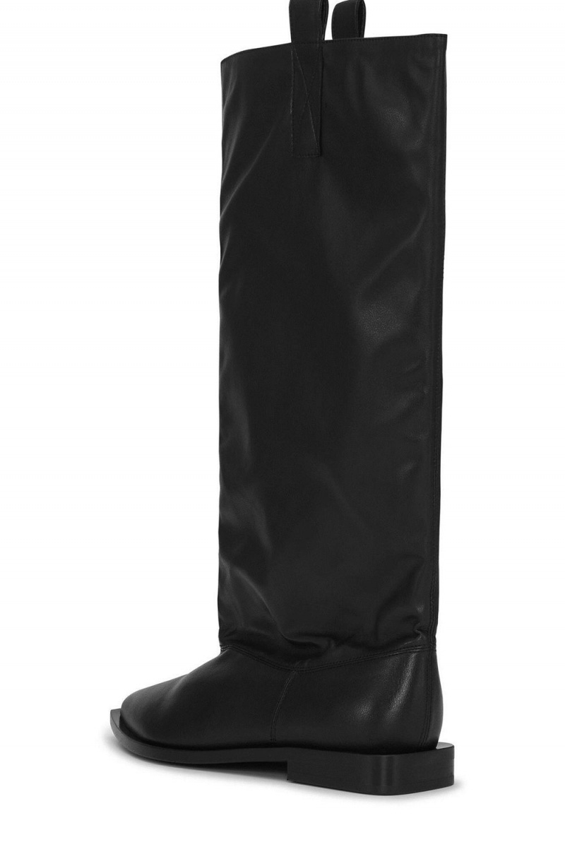 Black Women's Ganni Western Loose Flat Tubular Boots | 74FSJQGAW