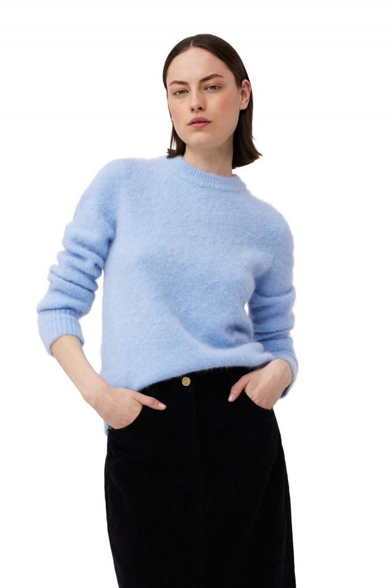 Blue Women\'s Ganni Brushed Alpaca O-Neck Sweater | 36GTUXAYV