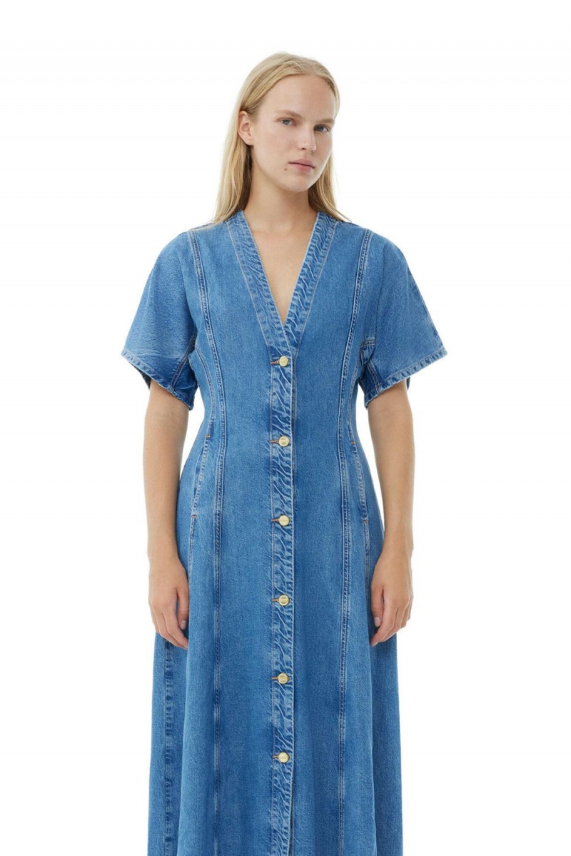 Blue Women's Ganni CIRCULOSE® Future Denim Maxi Dress | 49MNSXCPQ