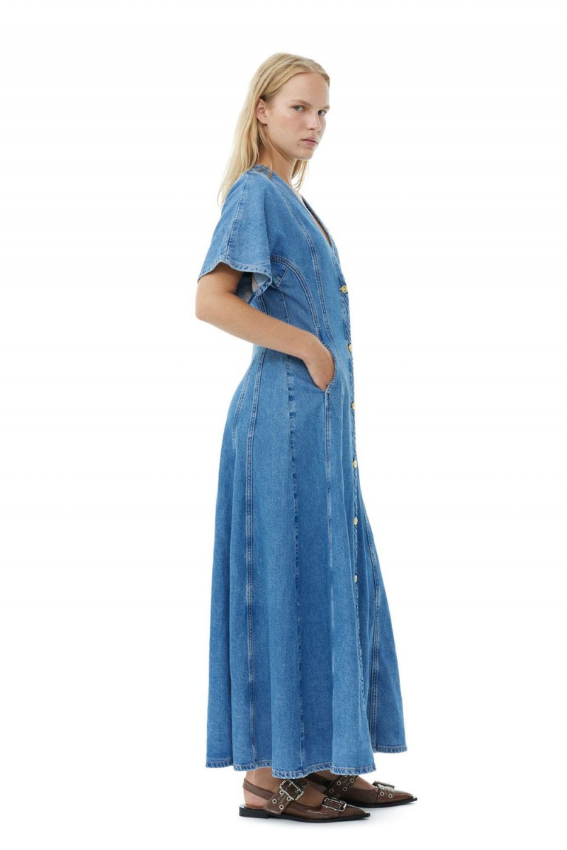 Blue Women's Ganni CIRCULOSE® Future Denim Maxi Dress | 49MNSXCPQ