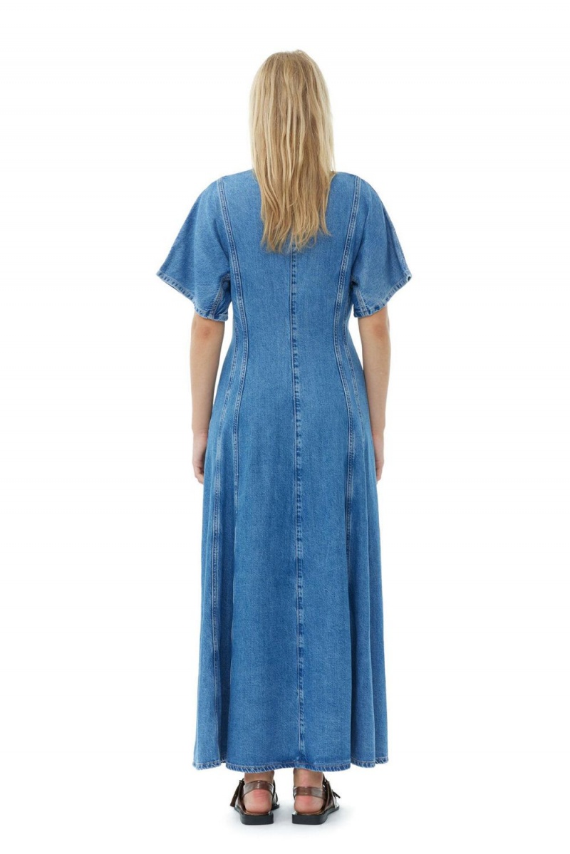 Blue Women's Ganni CIRCULOSE® Future Denim Maxi Dress | 49MNSXCPQ