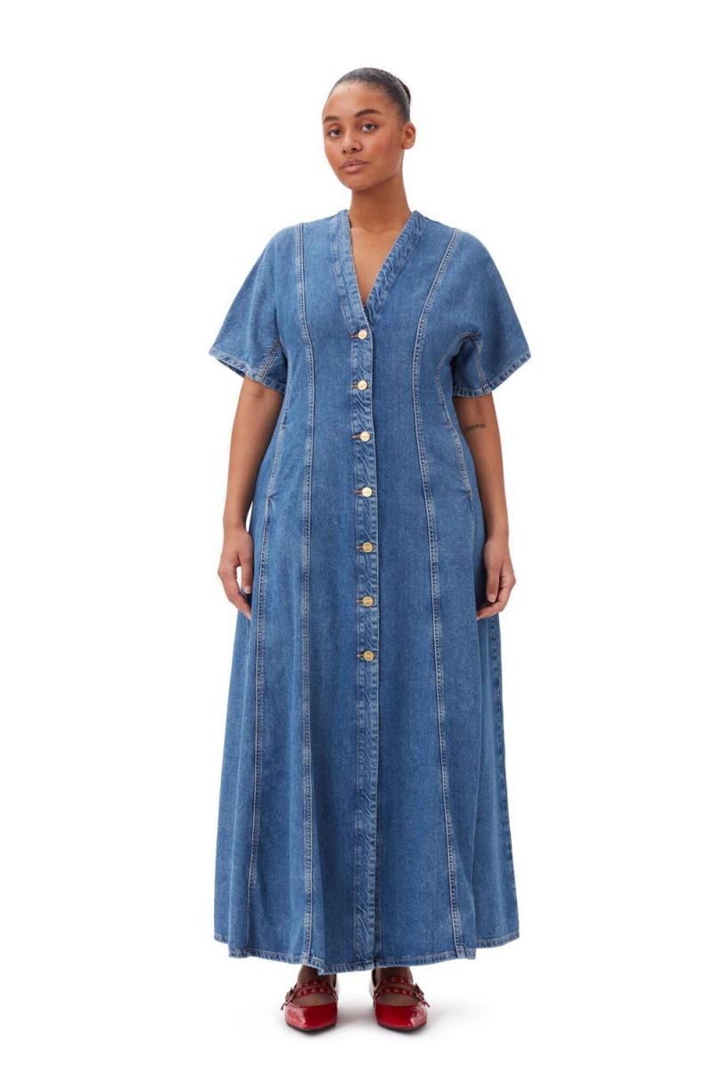 Blue Women's Ganni CIRCULOSE® Future Denim Maxi Dress | 49MNSXCPQ