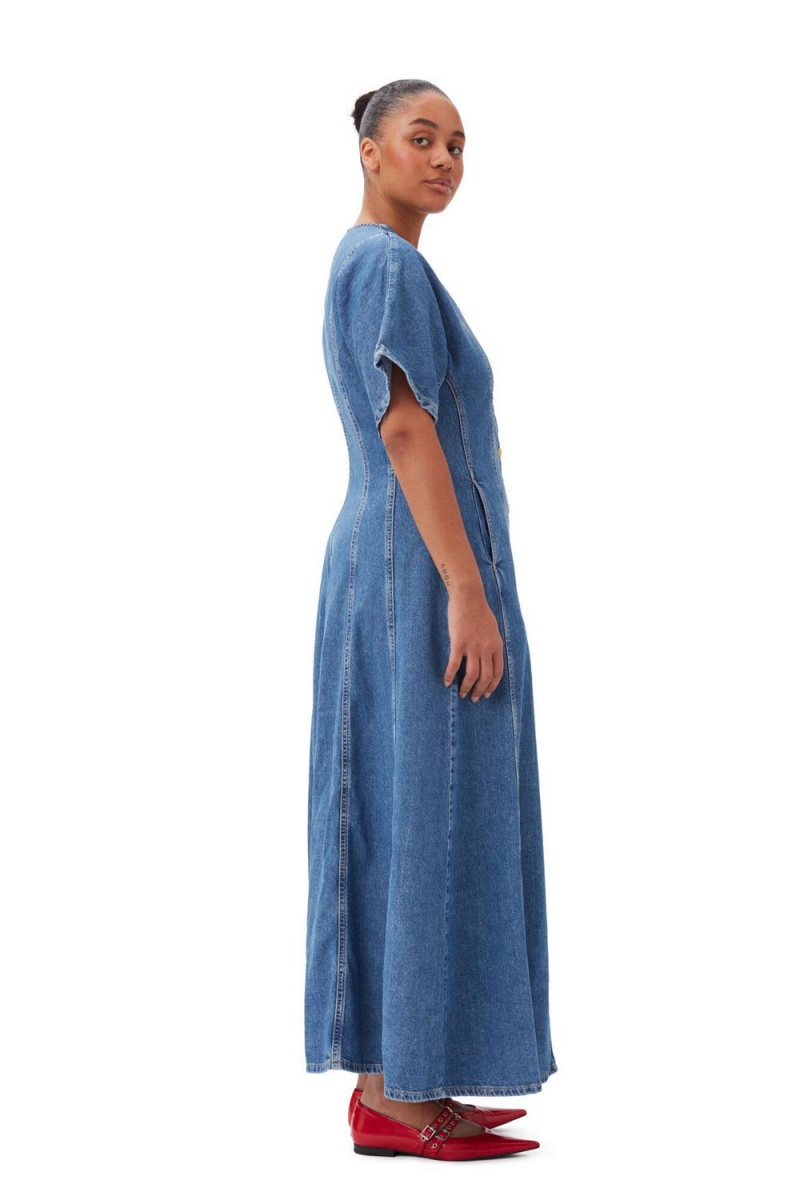 Blue Women's Ganni CIRCULOSE® Future Denim Maxi Dress | 49MNSXCPQ