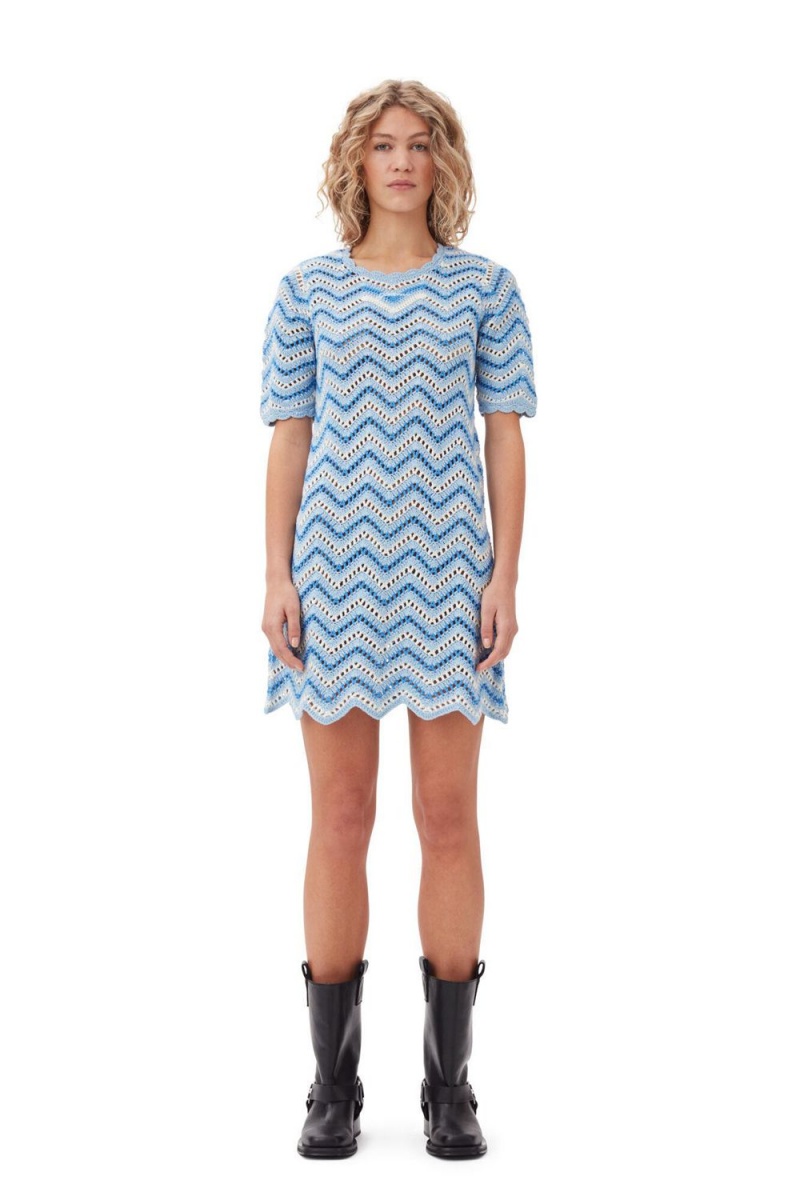 Blue Women\'s Ganni Cotton Crochet Mini Dress | 94SCAGKYQ