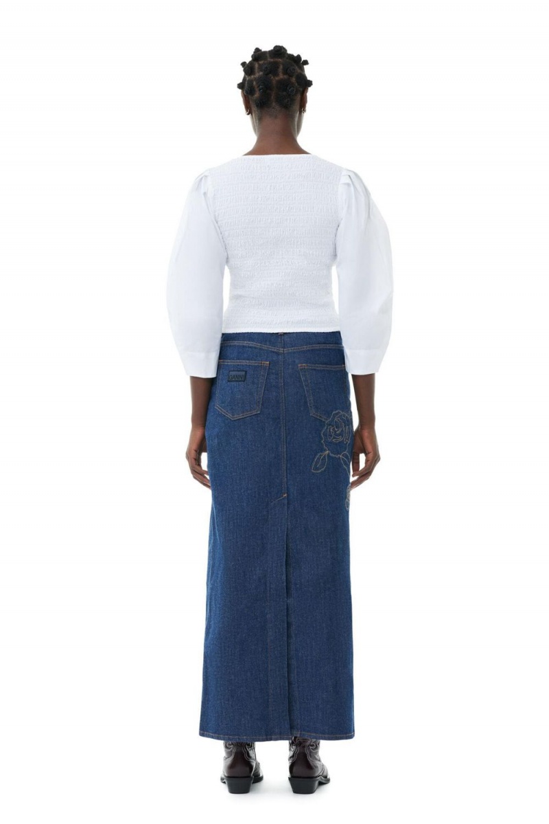 Blue Women's Ganni Denim Rose Maxi Skirt | 21ZVWFKGL