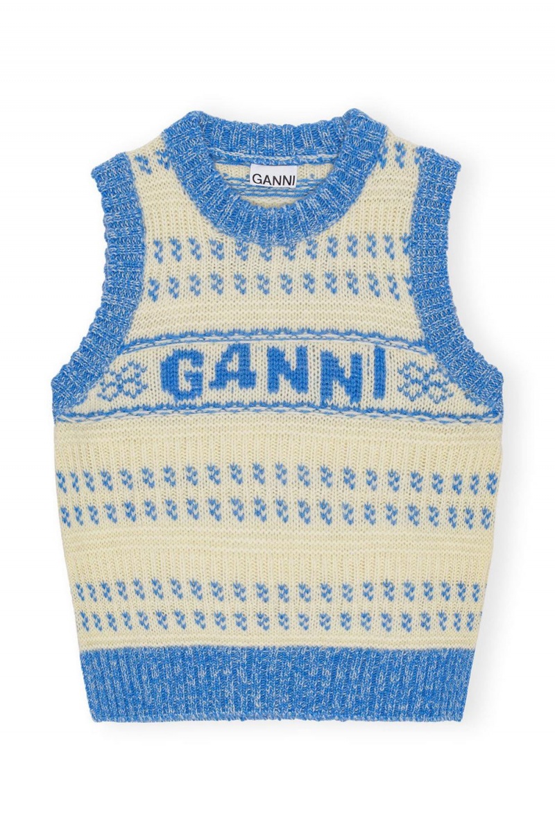 Blue Women's Ganni Graphic O-neck Vest | 62YDIPGKW