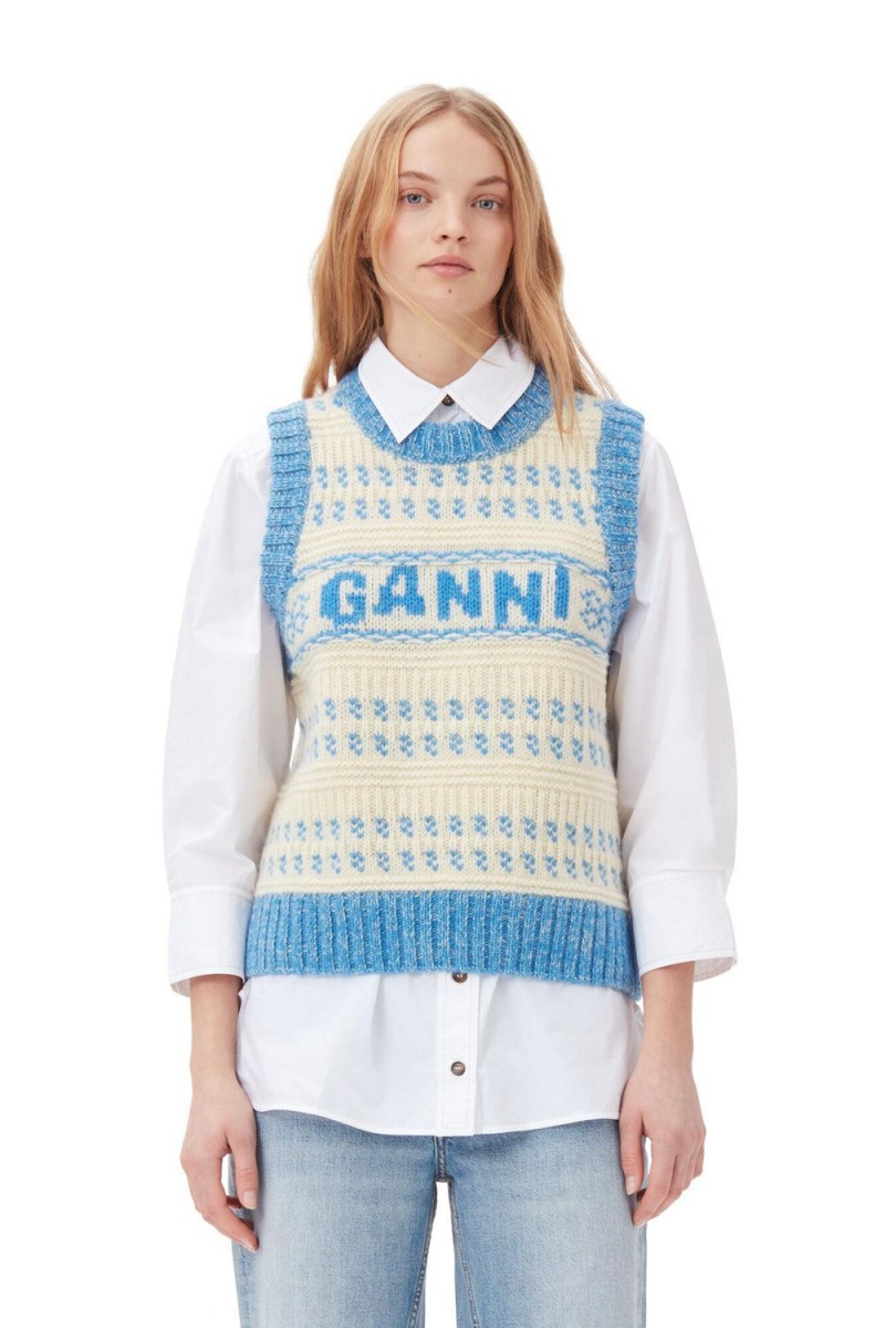 Blue Women\'s Ganni Graphic O-neck Vest | 62YDIPGKW