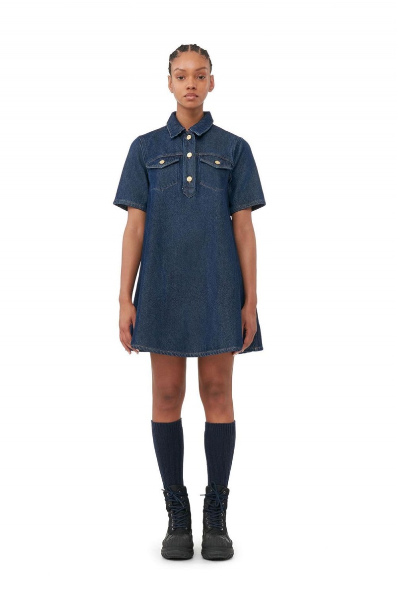 Blue Women\'s Ganni Heavy Denim Mini Dress | 74ZTPMEVJ