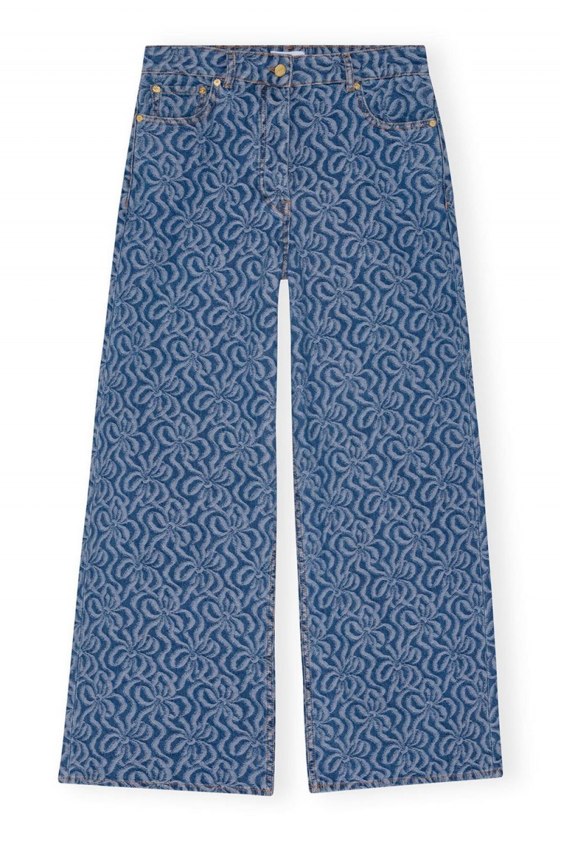 Blue Women's Ganni Jacquard Denim Wide Pants | 72WVGDKAJ