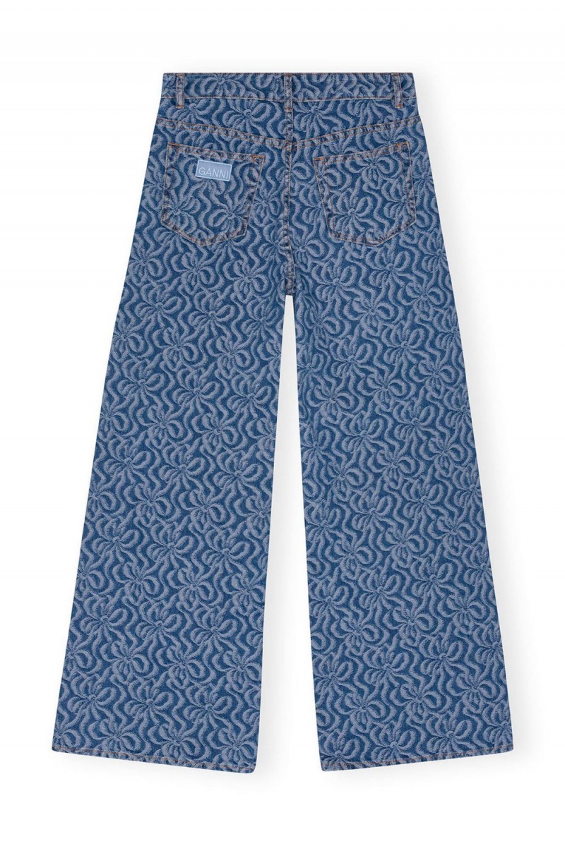 Blue Women's Ganni Jacquard Denim Wide Pants | 72WVGDKAJ