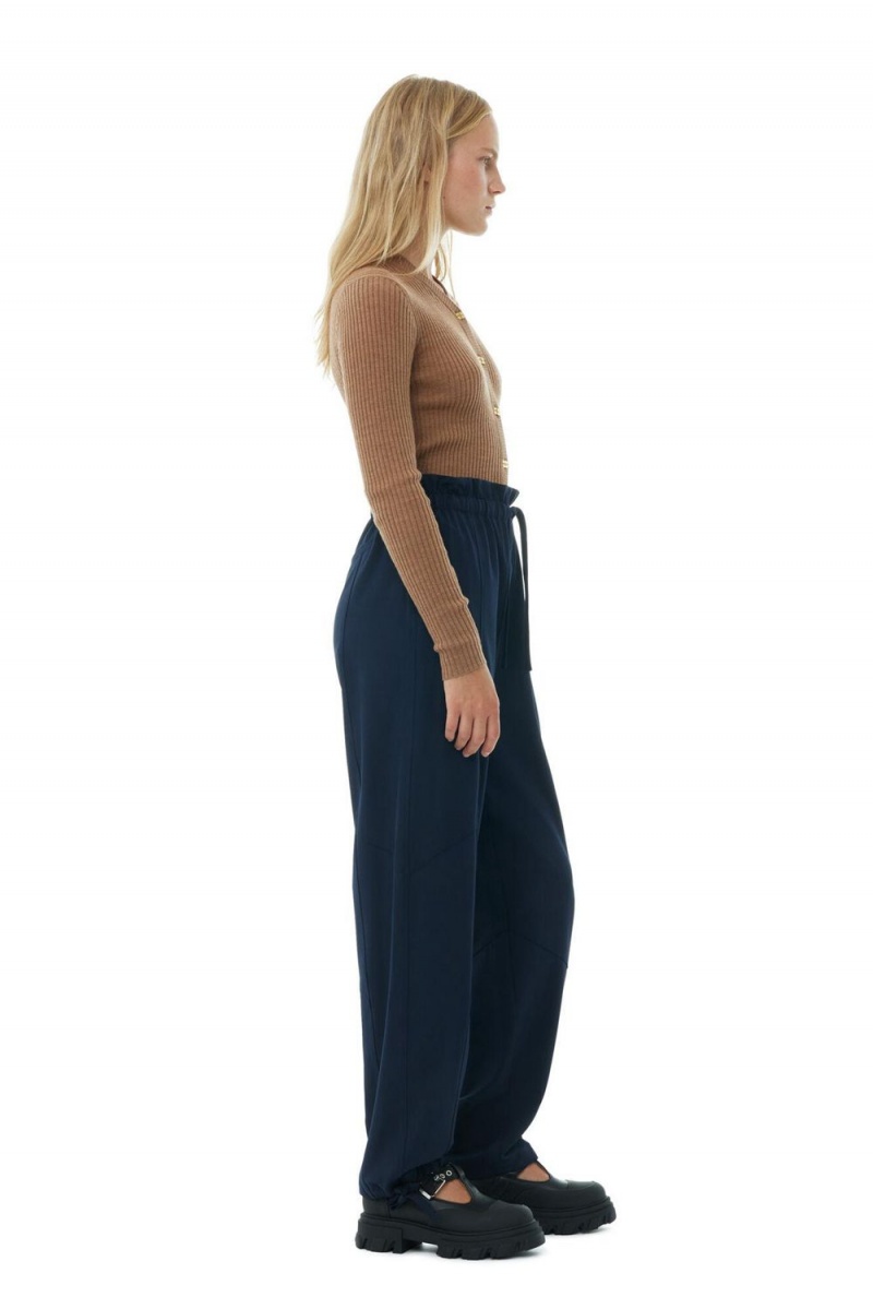 Blue Women's Ganni Light Elasticated Waist Pants | 36BTSLOUV