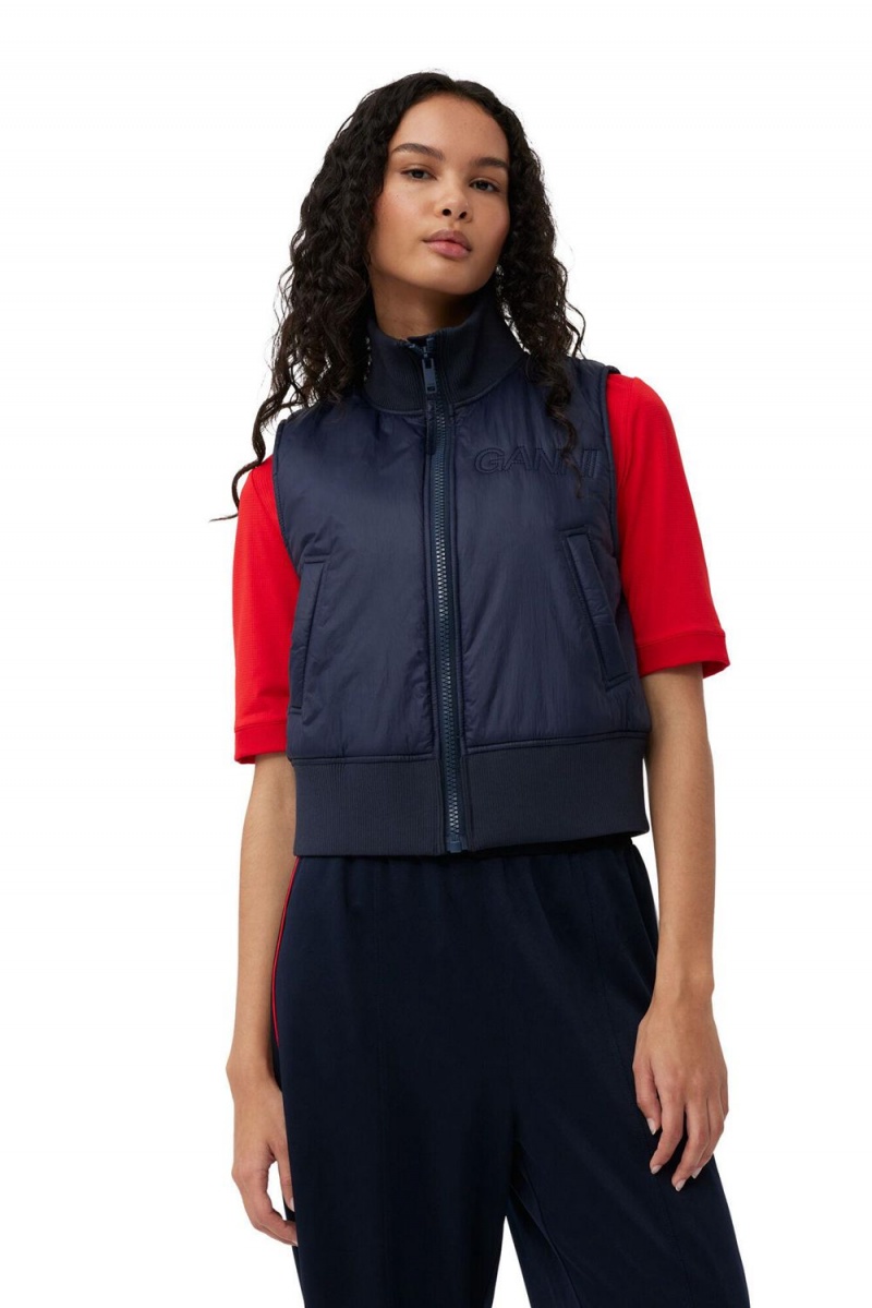 Blue Women\'s Ganni Light Padded Vest | 50WUKIXSE