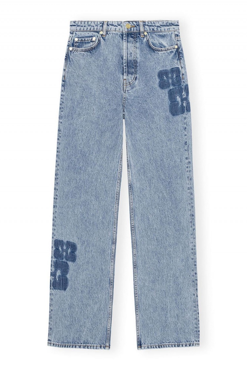 Blue Women's Ganni Mid Stone Patch Izey Jeans | 64LOEGJMU