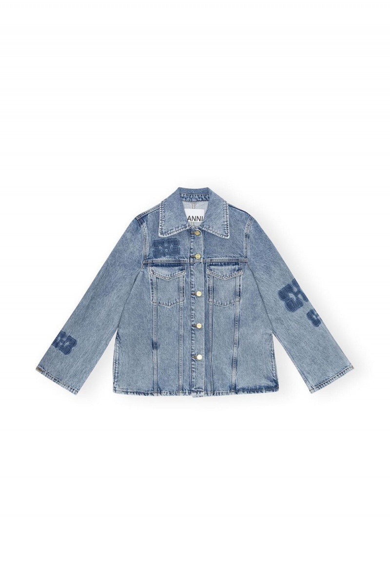 Blue Women's Ganni Patch Denim Jacket | 57YBMXCJT