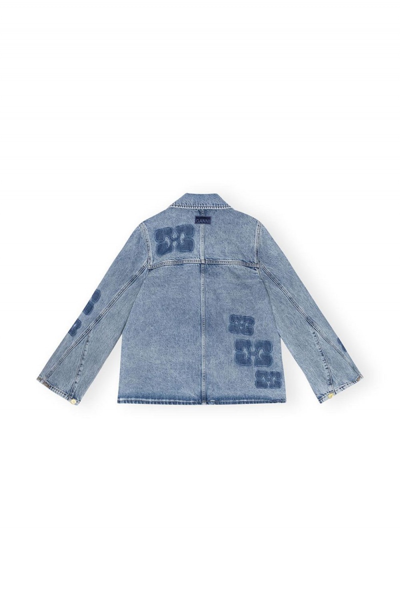 Blue Women's Ganni Patch Denim Jacket | 57YBMXCJT