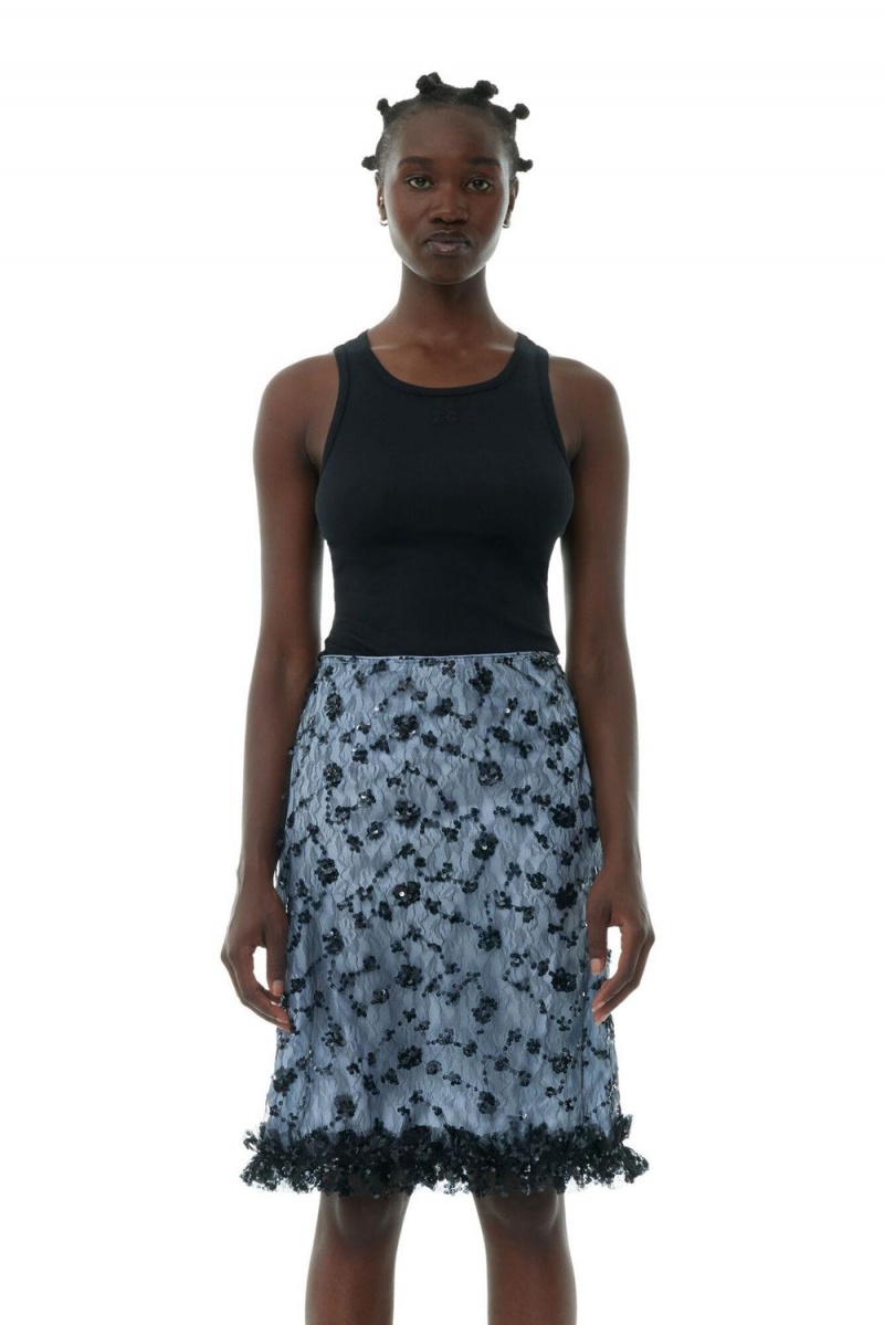 Blue Women's Ganni Sequin Lace Skirt | 09UFKGBZI