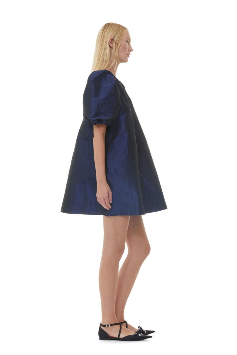 Blue Women's Ganni Shiny Taffeta Mini Dress | 02NQHBUPS