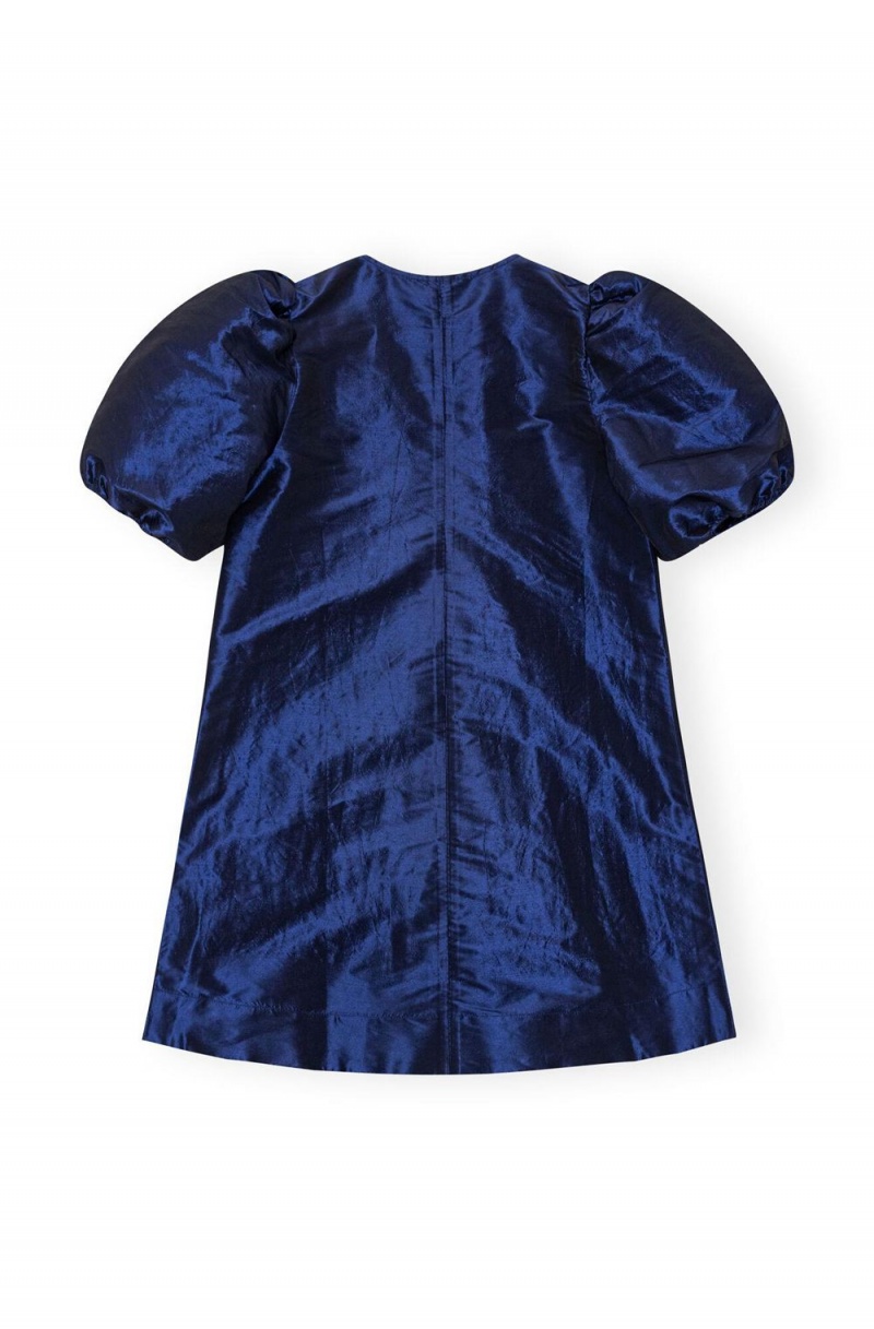 Blue Women's Ganni Shiny Taffeta Mini Dress | 02NQHBUPS