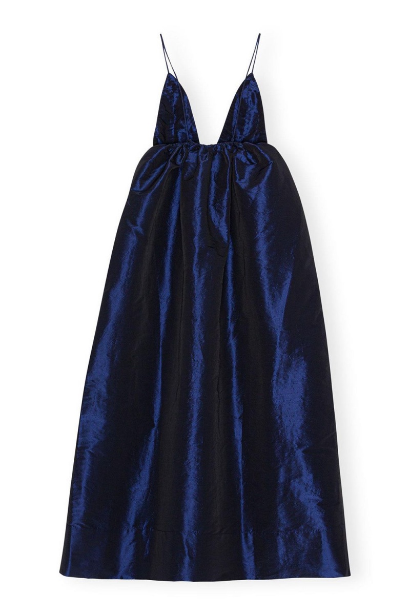 Blue Women's Ganni Shiny Taffeta Strap Dress | 36TIKBXWH