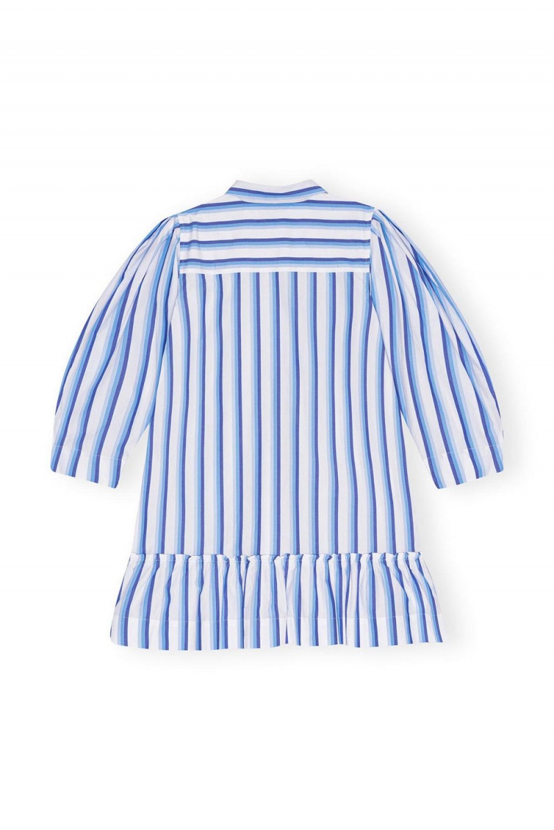 Blue Women's Ganni Striped Cotton Mini Shirt Dress | 80KONJPCL