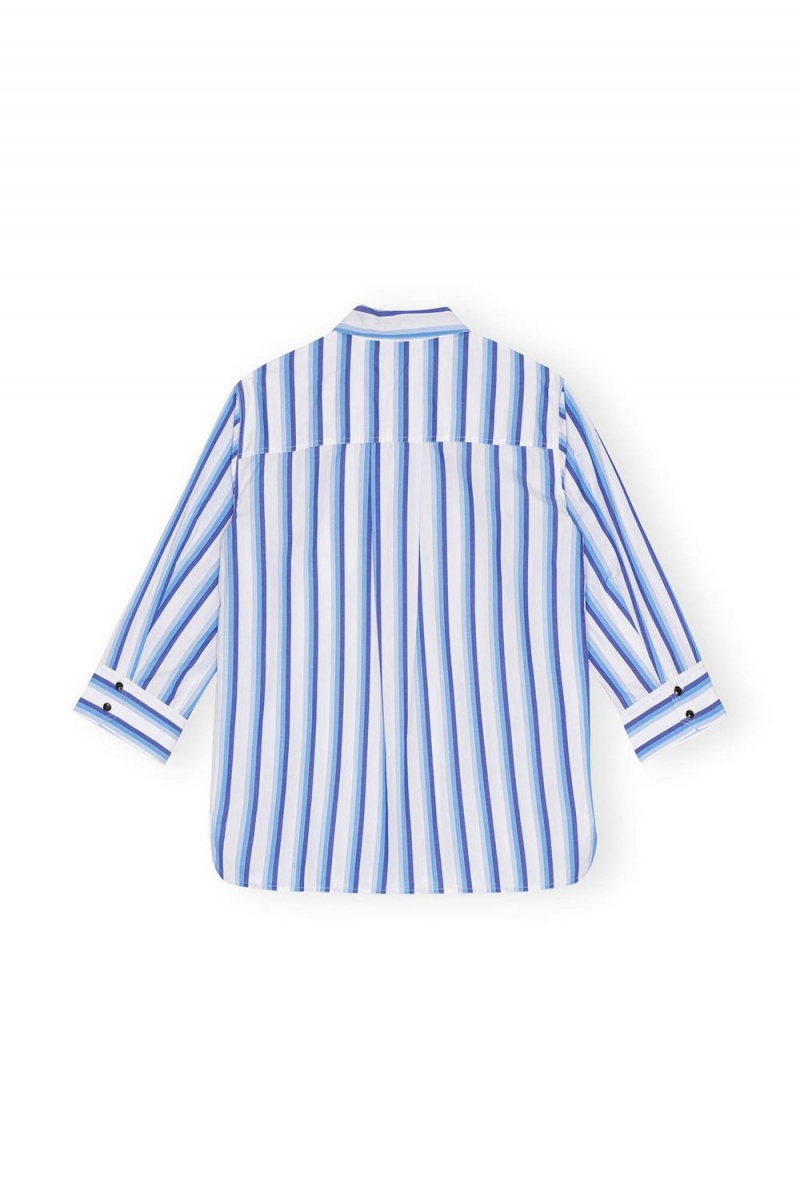 Blue Women's Ganni Striped Cotton Oversized Shirts | 92VIMFTKJ