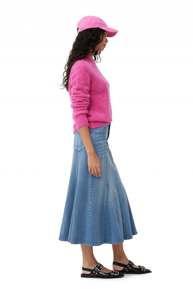 Blue Women's Ganni Tint Denim Peplum Skirt | 32OTBAQPE