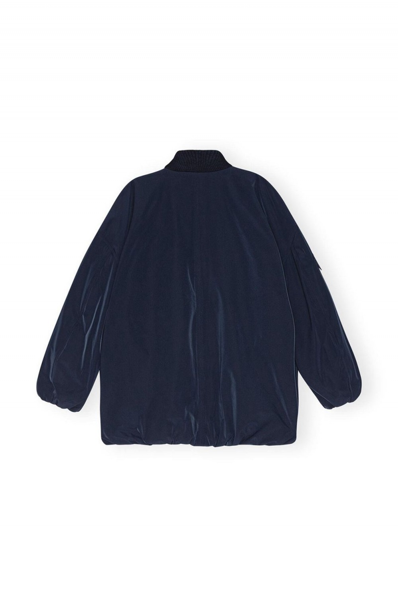 Blue Women's Ganni Twill Oversized Bomber Jacket | 79XUHCNTB