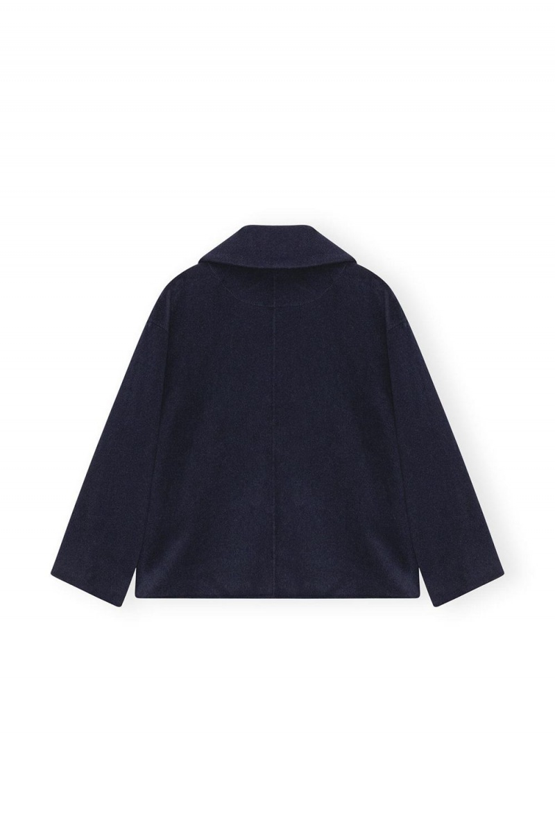 Blue Women's Ganni Wool Wide Collar Jacket | 51XDGWZRO