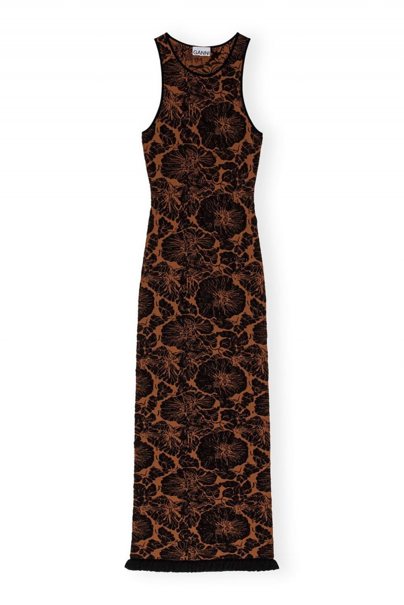 Brown Women's Ganni 3D Jacquard Long Dress | 30UOYEZTA