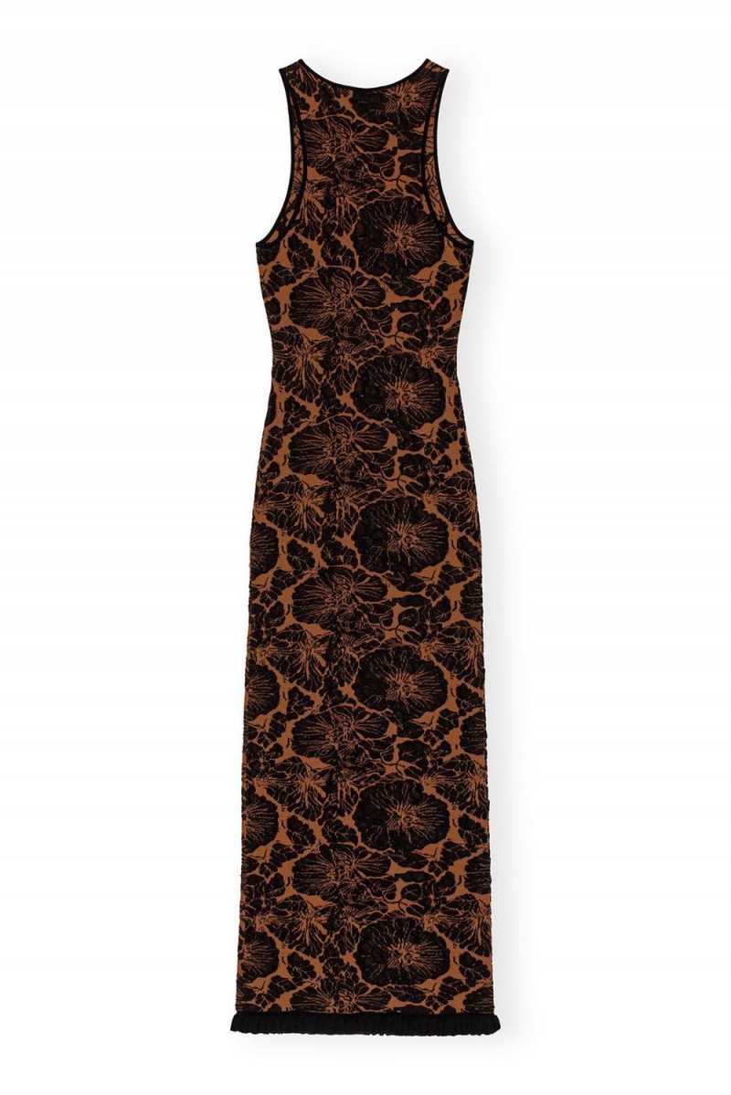 Brown Women's Ganni 3D Jacquard Long Dress | 30UOYEZTA