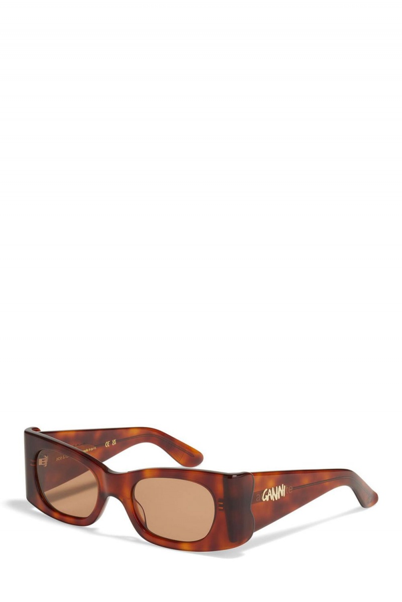 Brown Women's Ganni Ace & Tate Tiger's Eye Kayla Sunglasses | 72WBIZEMV