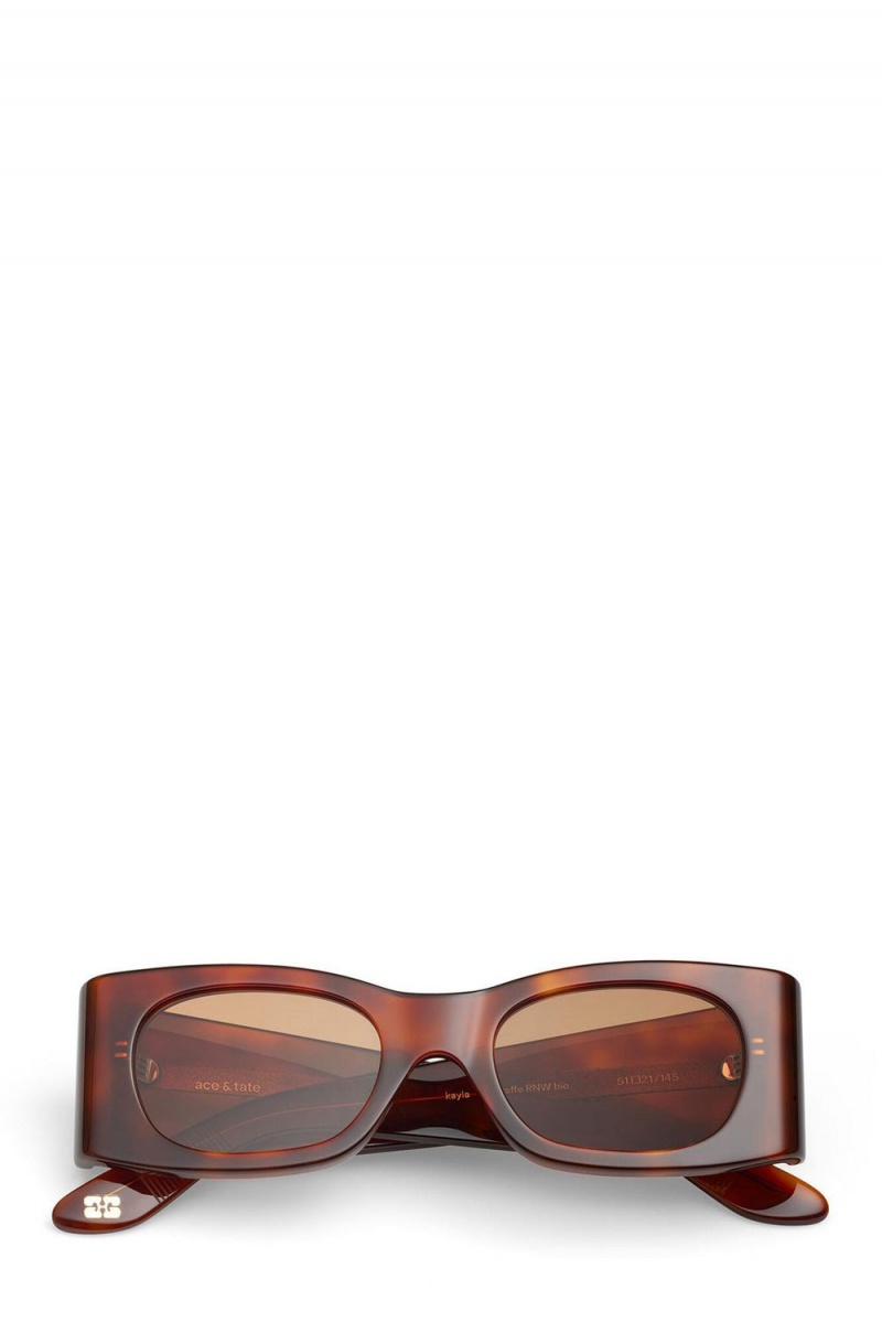 Brown Women\'s Ganni Ace & Tate Tiger\'s Eye Kayla Sunglasses | 72WBIZEMV