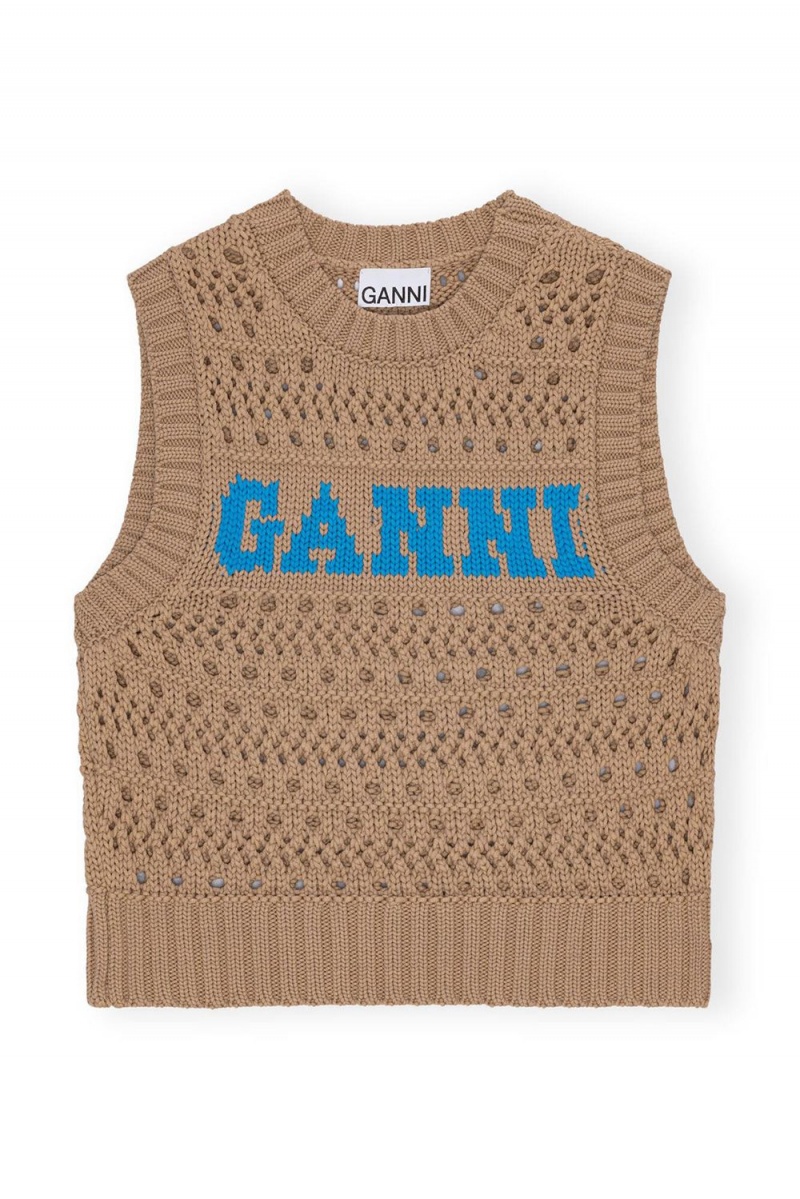 Brown Women's Ganni Cotton Rope Short Vest | 04OPGRZQA