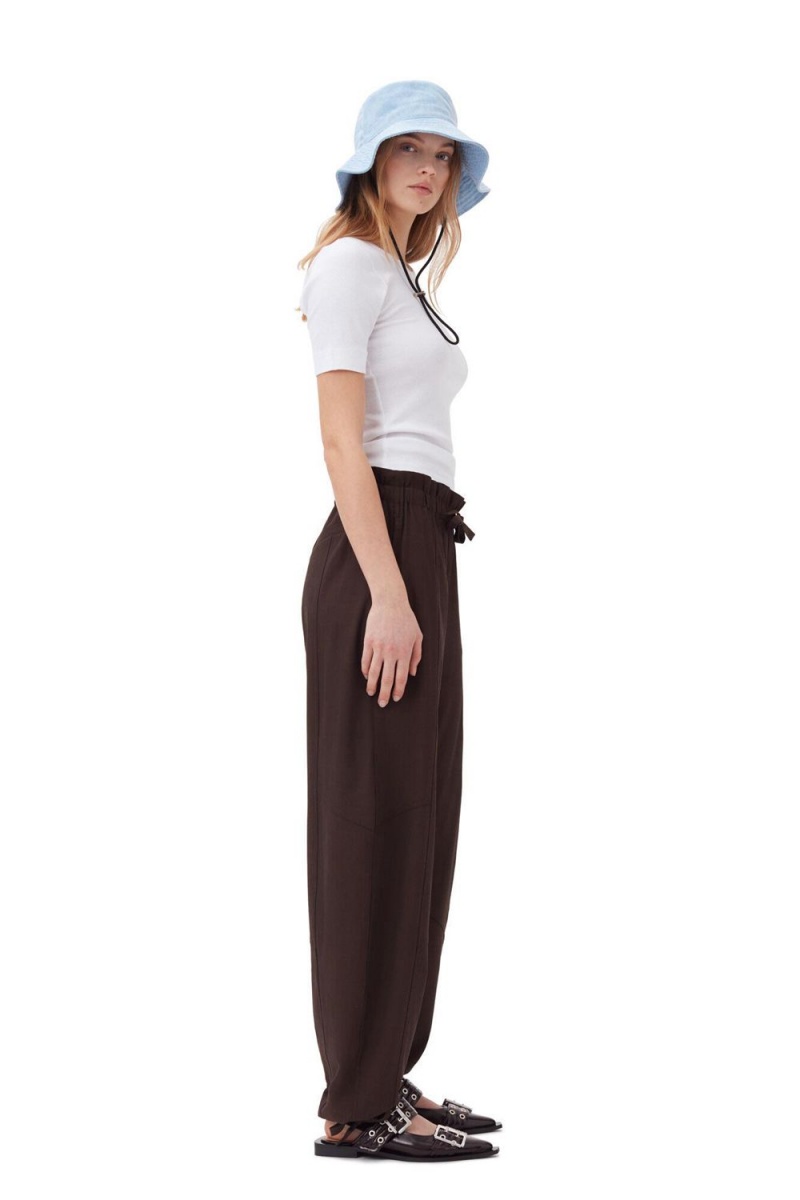 Brown Women's Ganni Drapey Melange Elasticated Waist Pants | 05CRXTJZI